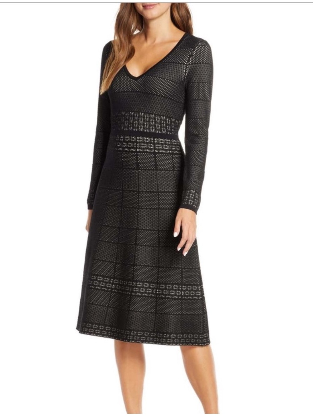 Gal Meets Glam Heidi Knit Midi Sweater Dress long sleeve black XXS